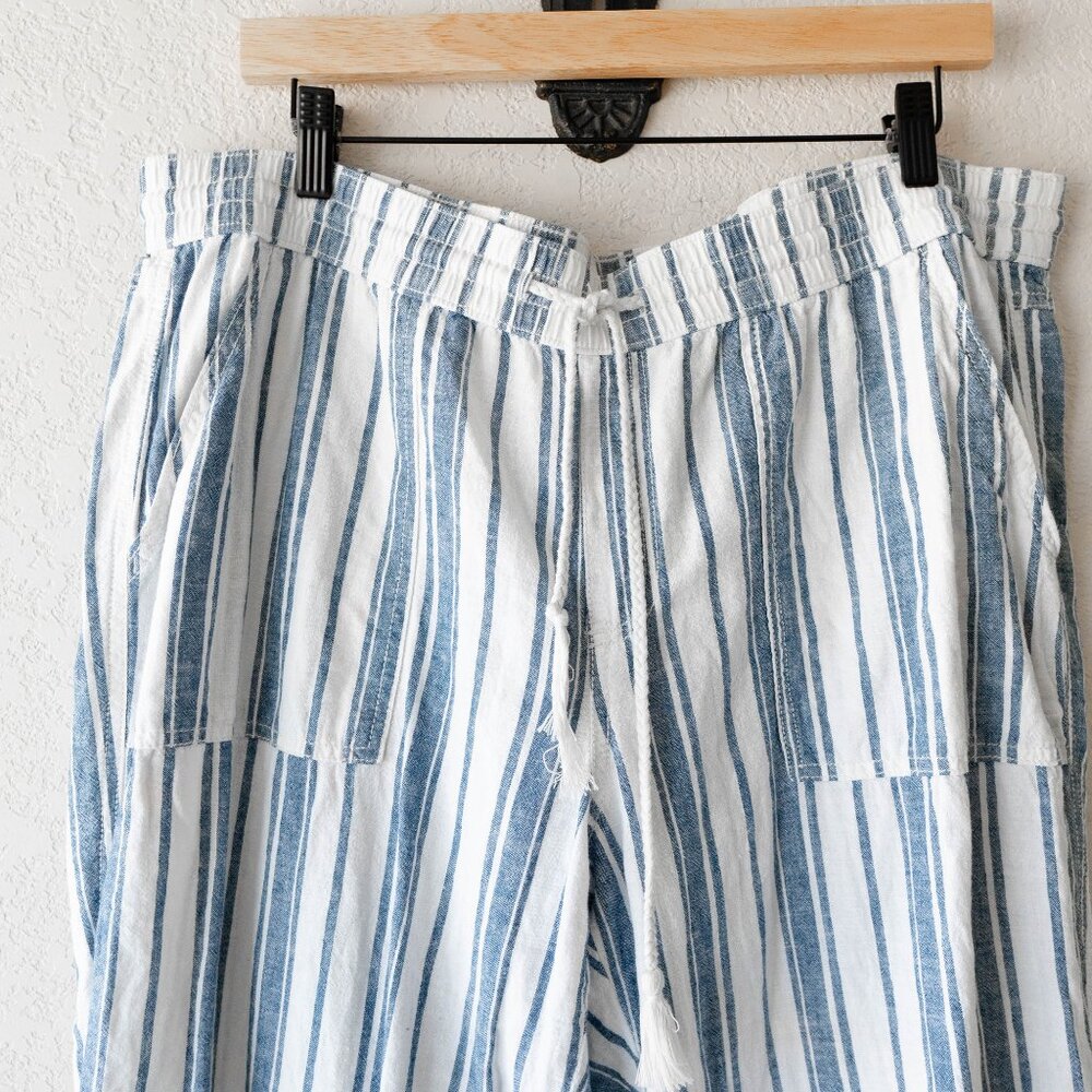 Sonoma XXL Linen Cotton Wide Leg Pants Blue White Stripe Drawstring 30” Inseam - Picture 4 of 9